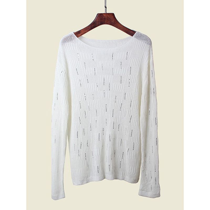 Off-Neck Hot Drilling Ice Silk Long Sleeve Knitwear Summer Coat Loose Version Cut Out Sun Protective Blouse