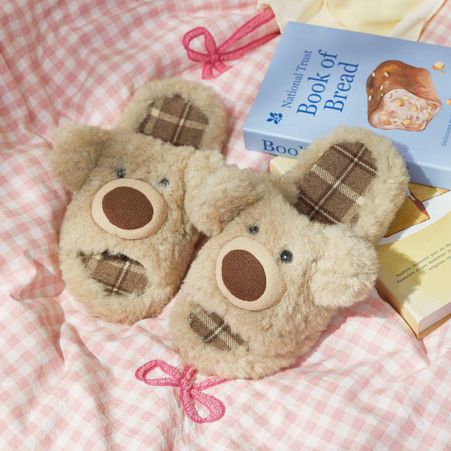 

Cozy Cartoon Teddy Bear Plush Open-Toe Slippers: Cute, Warm, Comfortable Home Wear for Couples 36-37 песочный