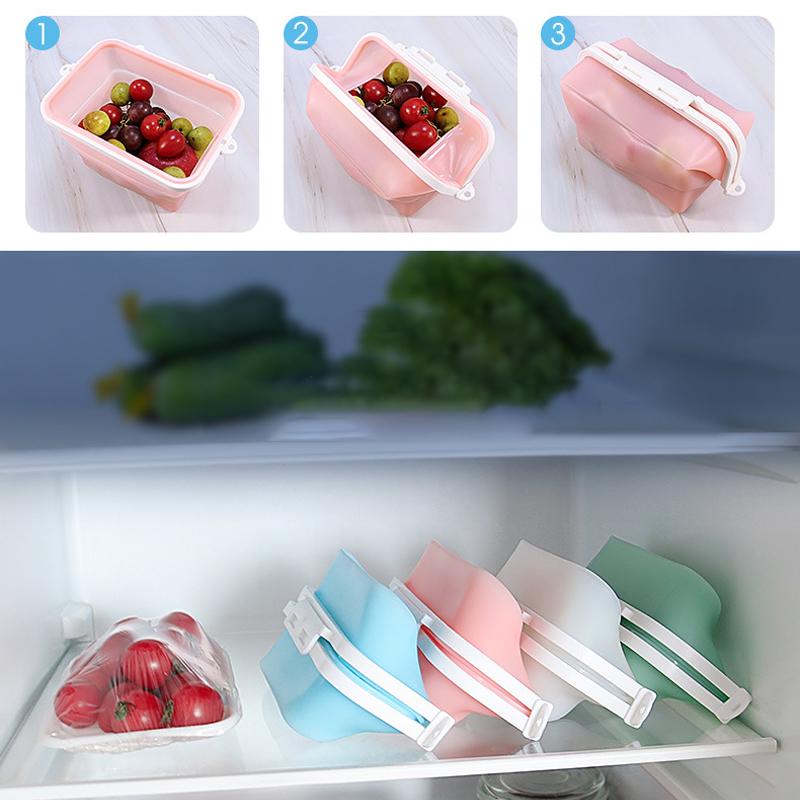 Silicone Reusable Fresh-Keeping Bag Foldable Food Meal Prep Storage Container Makeup Gym Bag for Travel Heat Resistant Lunch Box