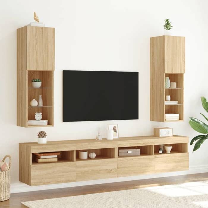 VidaXL Meubles TV avec Lumières LED 2 pcs, Armoires de Télévision Murales, Meubles Télé avec Rangement Salon Salle de 837020