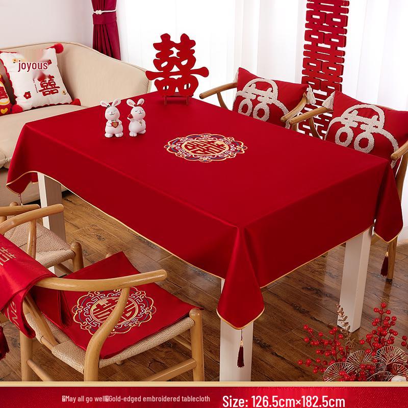 

Red Chinese Double Happiness Wedding Tablecloth for Engagement and Festive Decoration
