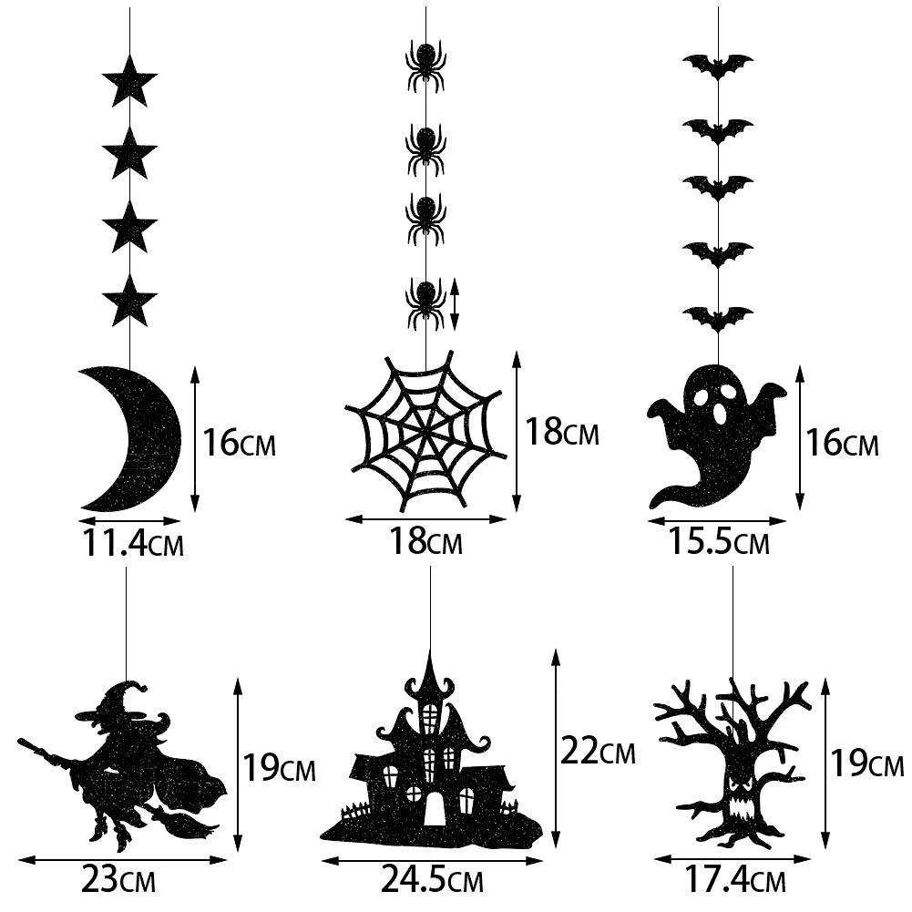 Six Piece Halloween Pendant Set with Witch Bat Spider Ghost for DIY Waterproof Party Decor