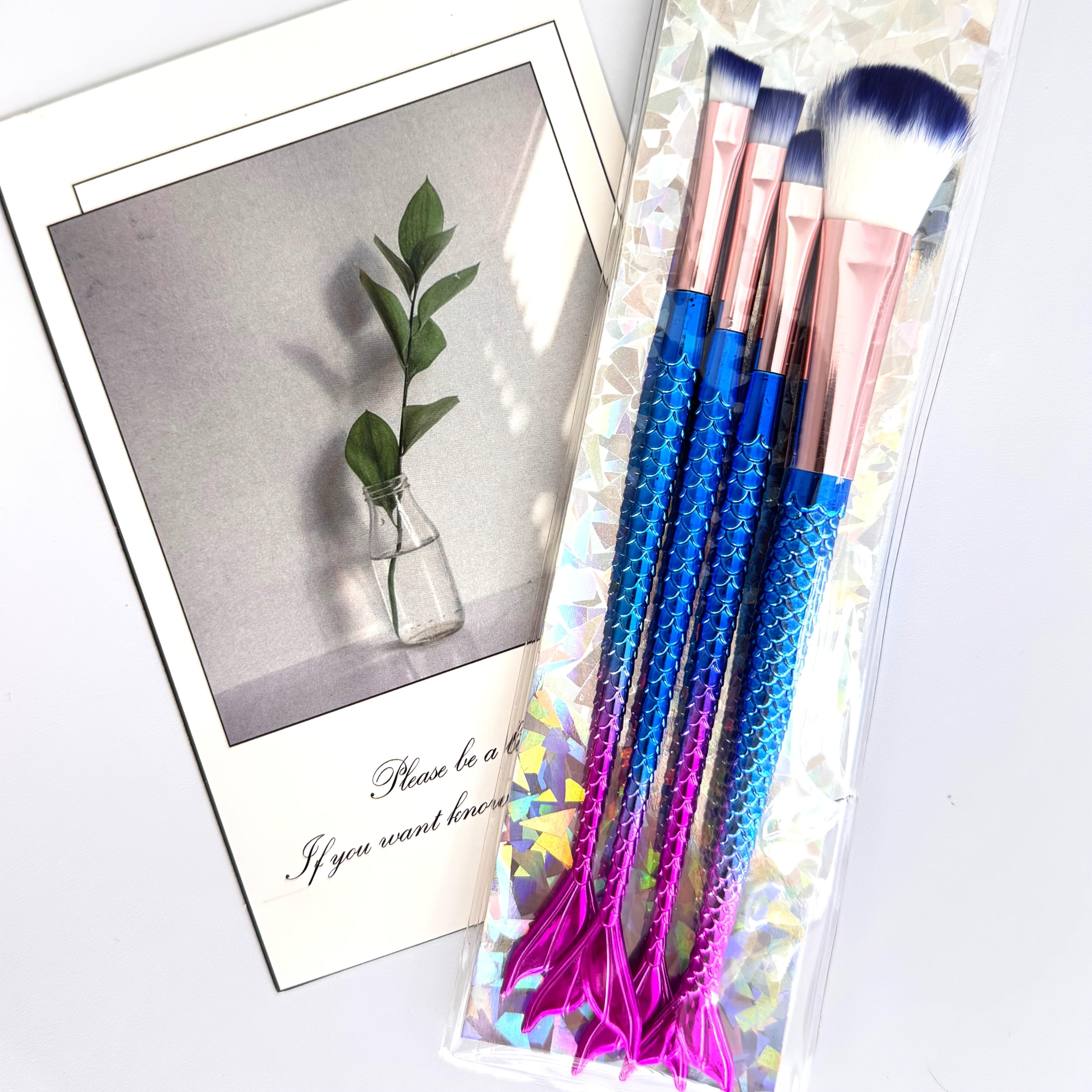 

4pcs Aurora Plated Mermaid Makeup Brush Set - Smooth & Flawless Application, Nylon Bristles, ABS Plastic Handles, Perfect for All Skin Types, Ideal fo синий