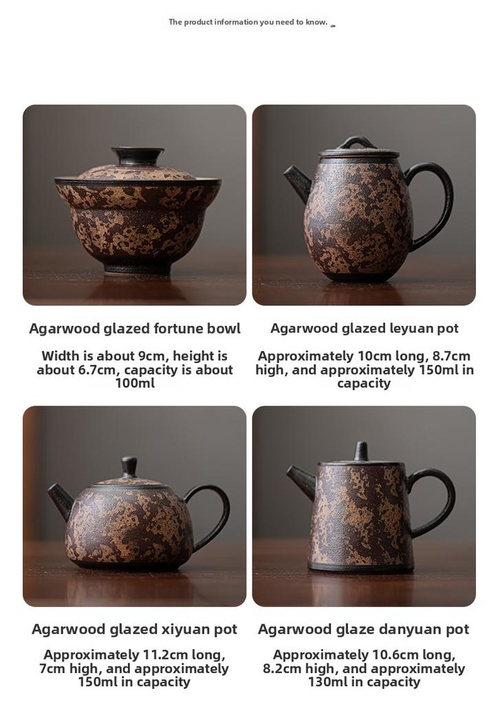 Handmade Ceramic Teapot Agarwood Glaze Ball Filter Teapot for Gongfu Tea Ceremony Home Brewing Tea Set Gift Idea