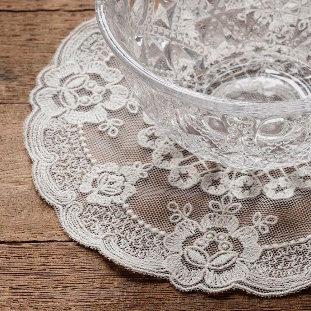 Embroidery Flower Lace Embroidery Placemat Round Cup Mat Doily Coaster Table Decor