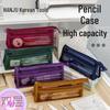 Retro Triangular Pencil Case with Double Layers and ID Holder
