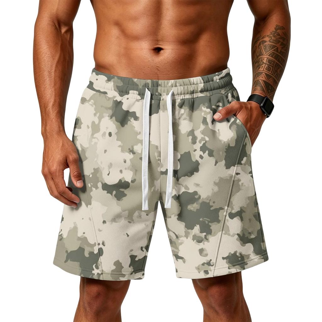 Herren Locker geschnittene Camouflage-Print Sport-Trainings-Fitnessstudio Strandshorts mit Kordelzug-Taille und Seitentaschen für Alltagsaktivitäten
