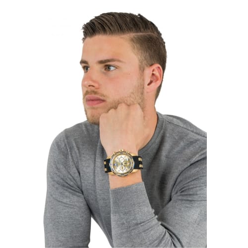 Invicta Pro Diver Quartz Watch, 48mm Case, Gold/Black Stainless Steel with Polyurethane Strap, Gold Dial, 17887, Men's