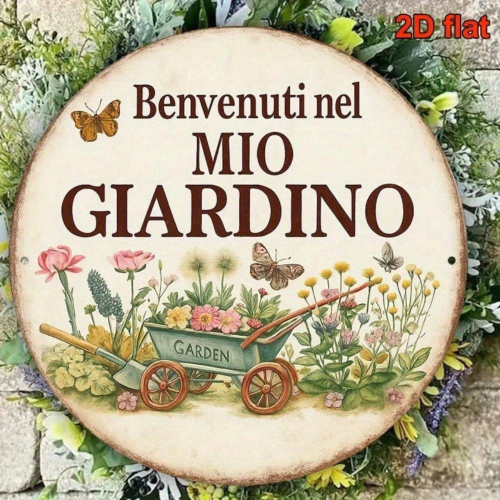 Vintage Metal Garden Sign Welcome To My Garden Italian Style Wall Art Outdoor Decor