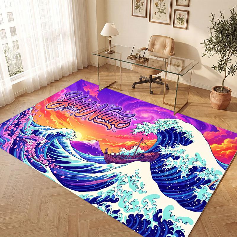 Octopus Sea Life Theme Crystal Velvet Floor Rug Personalized Custom Name Text Warm Carpet Home Decoration