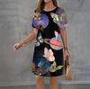Rochie de vară la modă cu imprimeu 3D, lejeră, casual, cu mânecă scurtă, gât rotund, mini