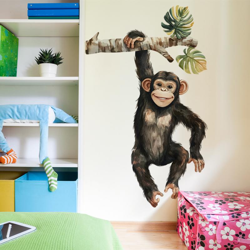 Playful Orangutan Climbing Branches Wall Stickers Decals Monkey Tree Jungle Animal Wall Decals Bedroom Living Room Home Decor