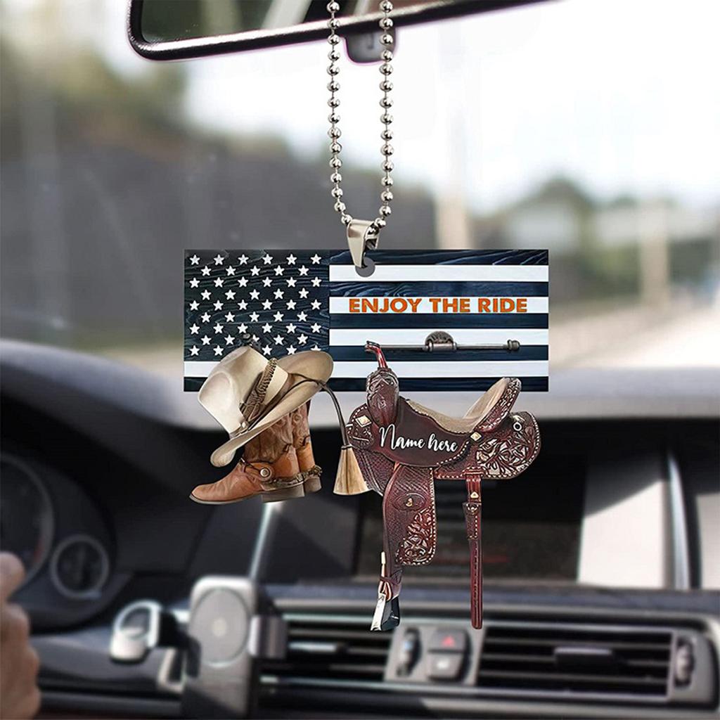 Șa de cal acrilic, ornament auto, oglindă retrovizoare auto, pandantiv, ornament de brad de Crăciun pentru cowgirl, cowboy, iubitori de cai, ornament
