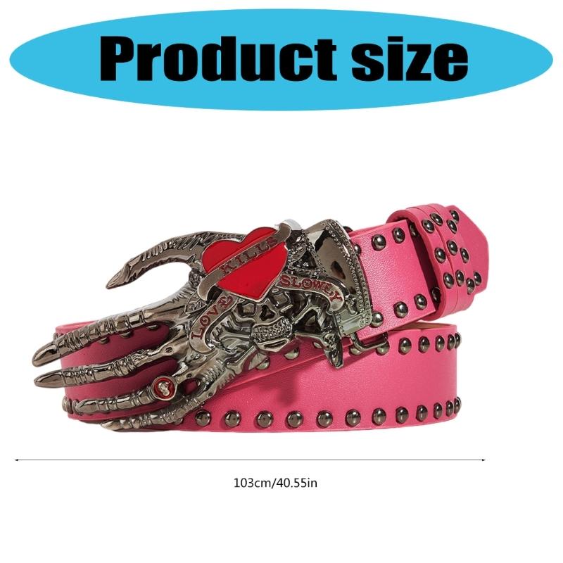 Gothic Style Adjustable Waist Belt With Edgy Skull Heart Motif Perfect For Streetwear And Concert Outfits