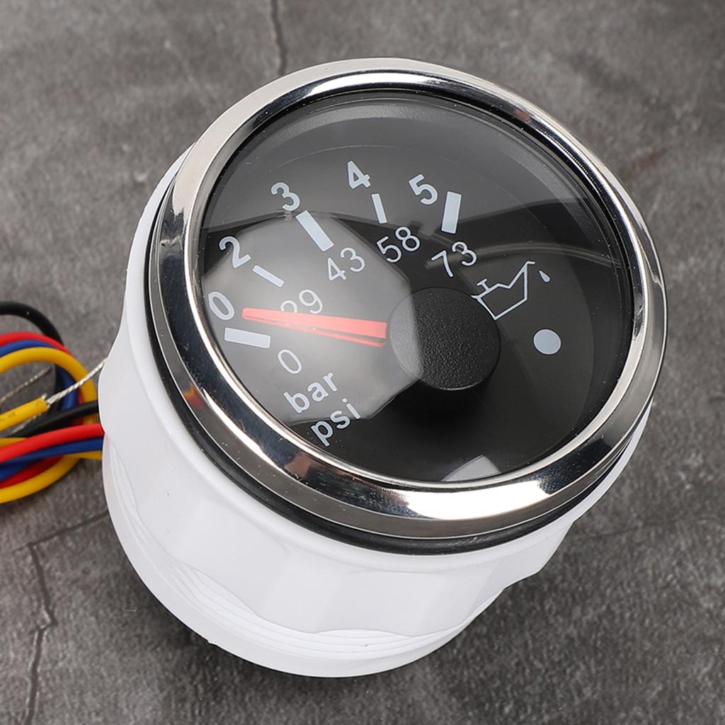 52MM 2in IP67 Oil Pressure Gauge 0‑5BAR 0‑73PSI Meter with Smart Alarm for Cars Yachts BoatsBlack Dial