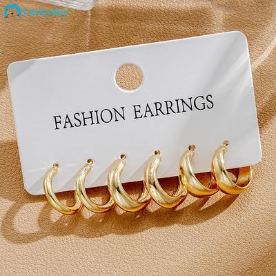 3Pairs/set  Fashion Gold Hoop Earring Set for Women Round Circle Earrings Jewelry Accessories