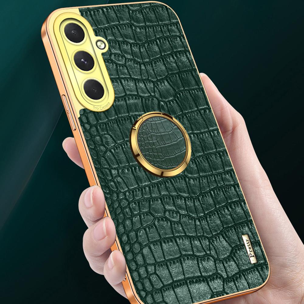 For Samsung Galaxy S24 FE Case Finger Ring Kickstand TPU+Leather 6D Electroplating Phone Cover