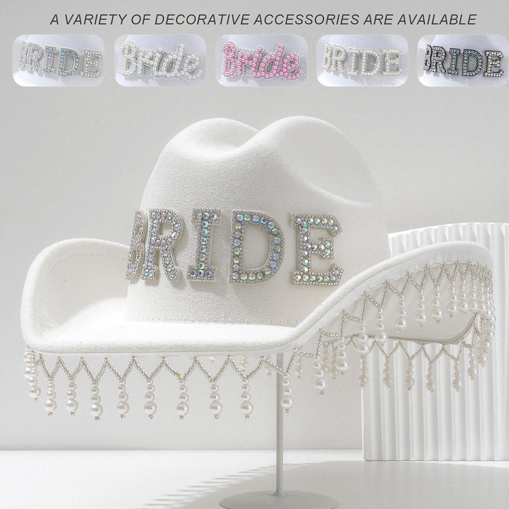 Luxurious Pearls Cowboy Hats Bride Hat Panama Hat for Bachelorette Party Cowboy Hats for Club Stage Shows