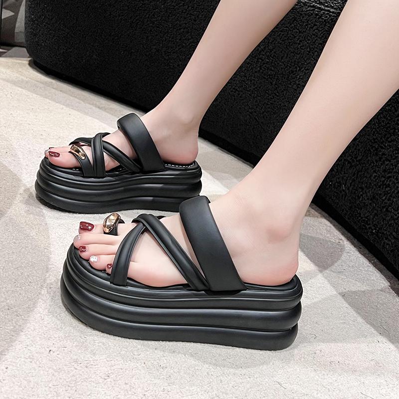 fashion 2024 Women Clip Toe Chunky Platform Sandals High Heels Gladiator Slippers Woman Trendy Summer Bling Beach Leisure Flip Flops 7CM