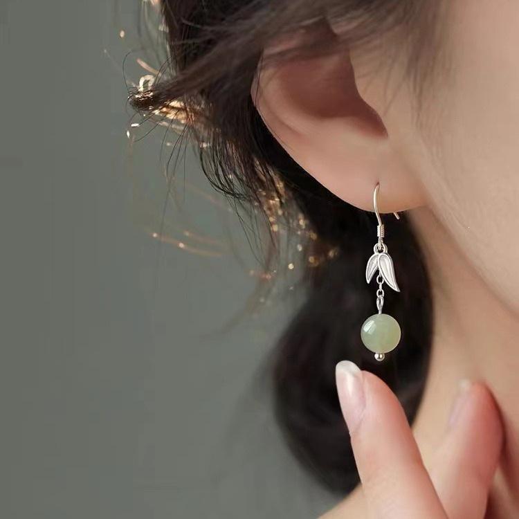 2024 New High-End Light Luxury Hetian Jade & Sterling Silver Earrings for Women