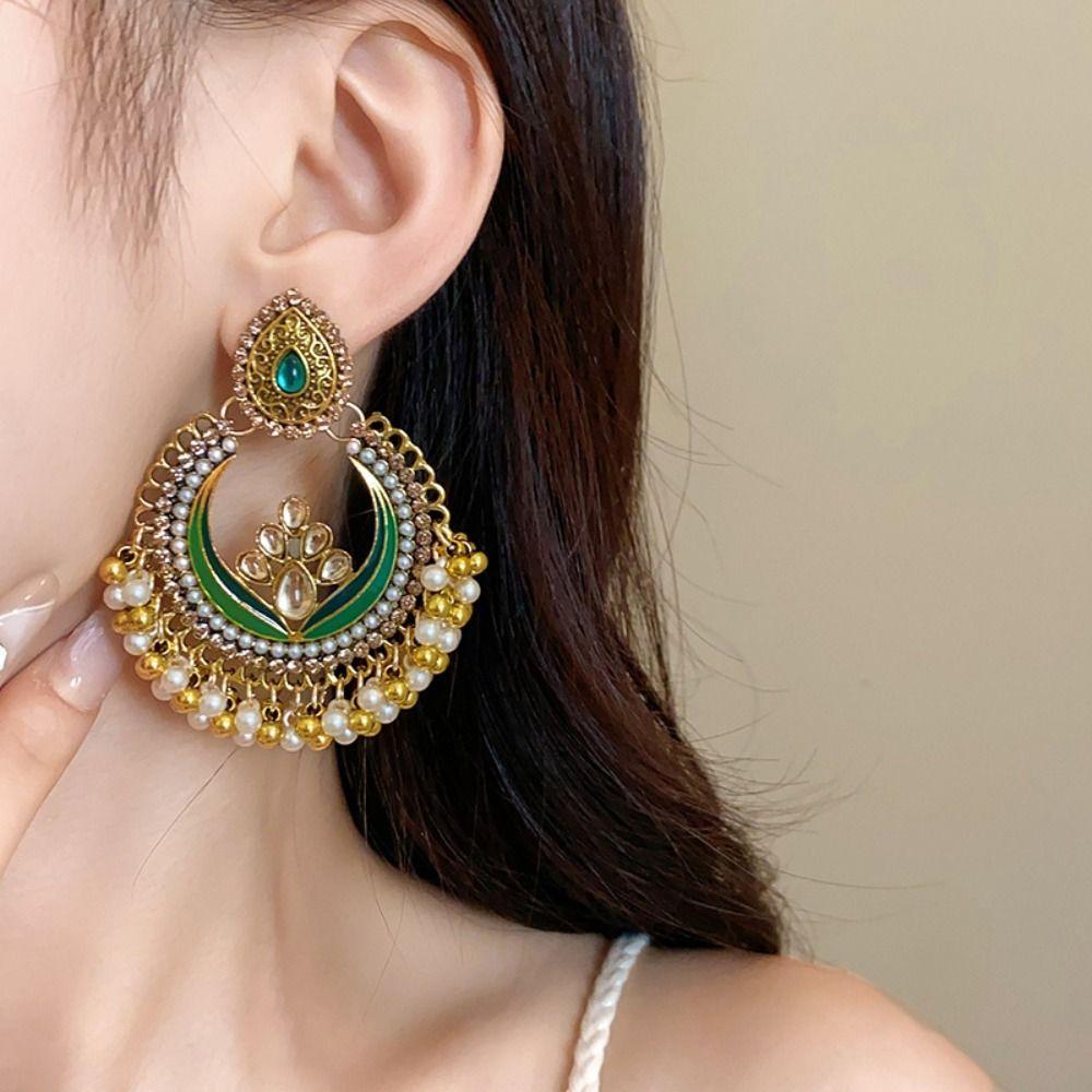 Beaded Tassel Vintage Long Earrings Rhinestone Exaggerated Tassel Earrings Women