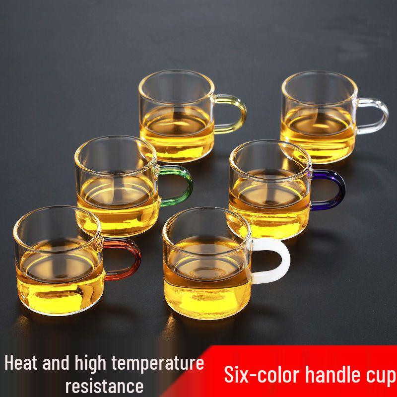 Heat-Resistant Glass Tea Cup with Handle - Household Gongfu Style, Transparent and Thickened for Individual Use