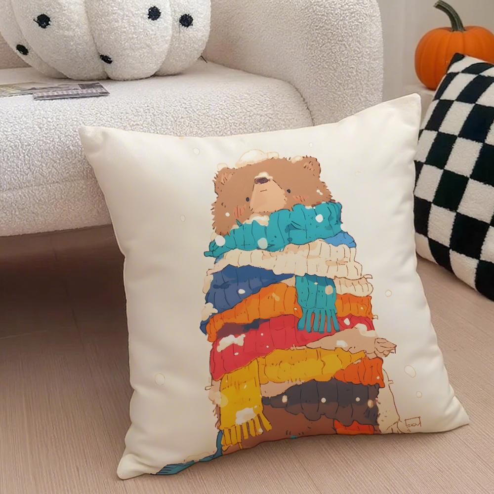 CChristmas snowman bear Cushion Cover Throw Pillow Cover Hidden Button Durable Polyester Chair Cushion