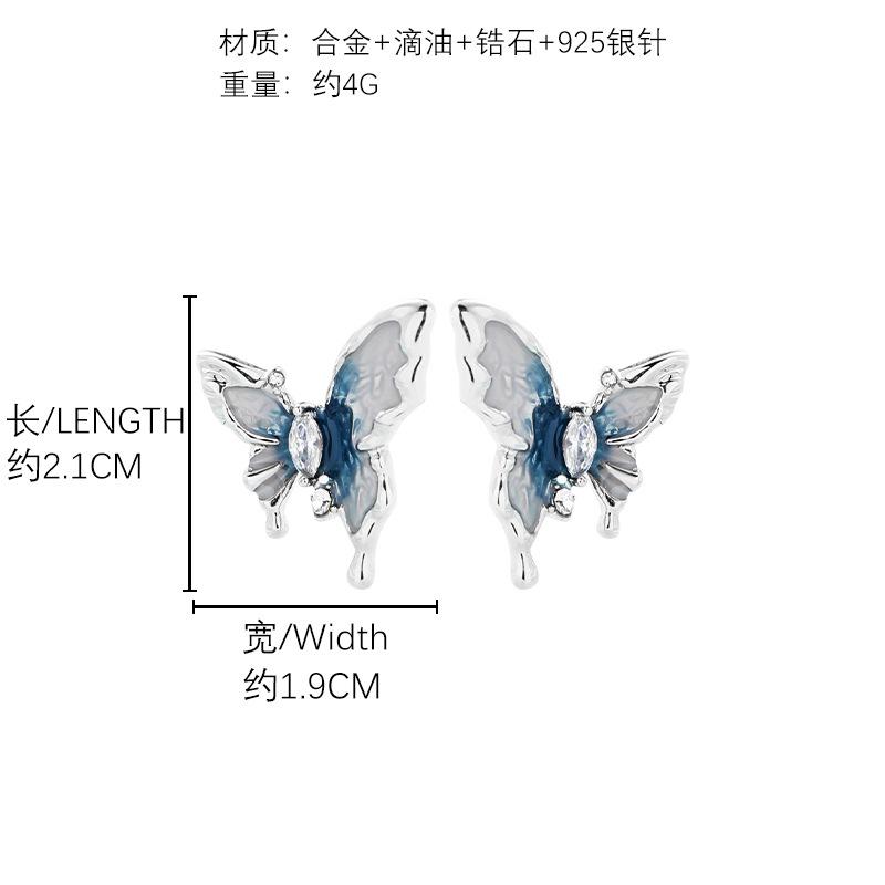Blue and white dripping oil butterfly earrings zircon stud earrings wholesale commuter earrings women
