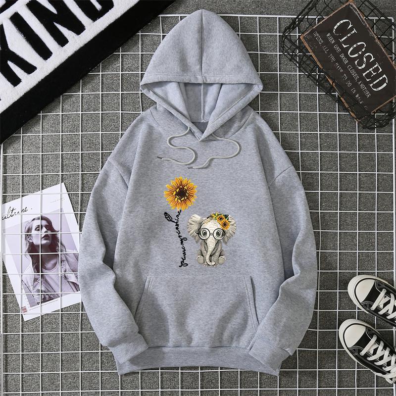 Women's Sunflower Elephant Printing Pattern Round Neck Pullover Long Sleeve Sweater Women Pullover Crew Neck Style