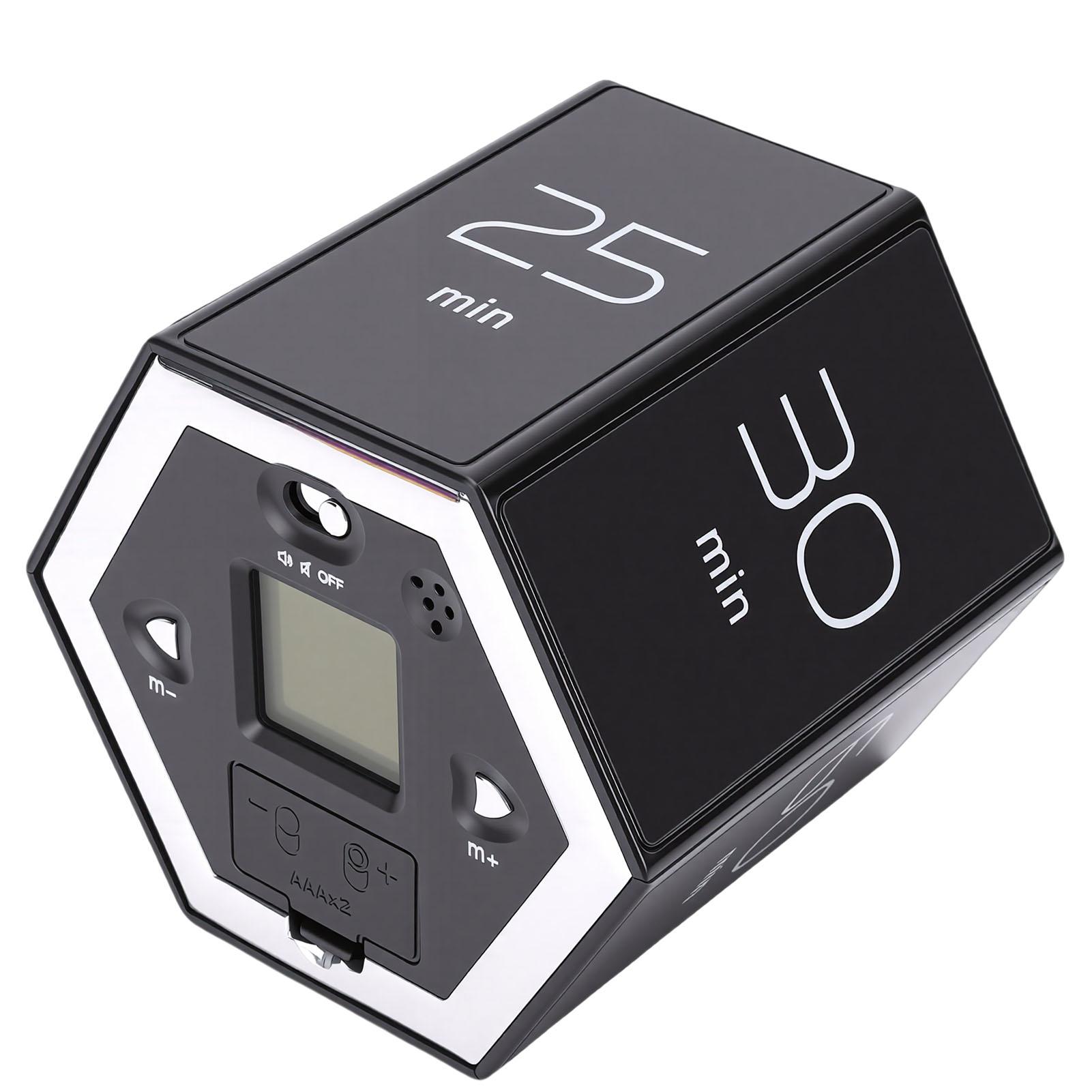 Rotating Timer 60 Minutes Preset Magnetic Hexagon Desk Flip Productivity Timer for Kitchen Cooking Studying чёрный