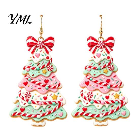 Christmas Jewelry for Women 2D Acrylic Earrings, Colorful Tree Dangle Earrings with Bow Holiday Party Decor, Lightweight Drop Jewelry, Decorations