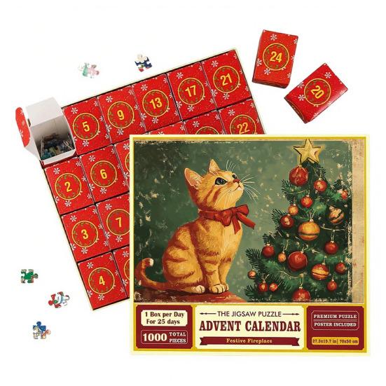 1000Pcs/Set Christmas Jigsaw Puzzle Advent Puzzle 2025 24 Days Educational Puzzle Xmas Countdown Calendar Decoration Holiday Party Gift