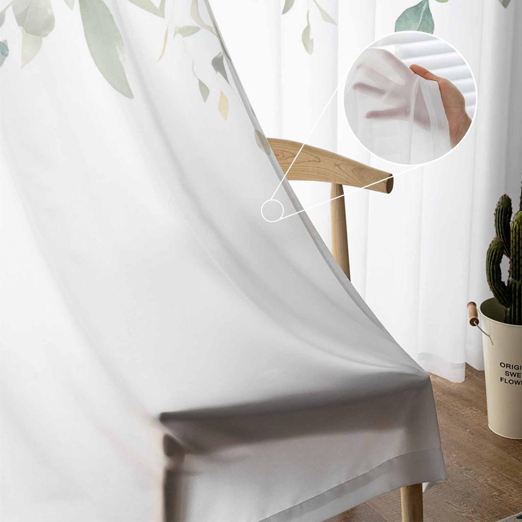 Spring Watercolor Plant Eucalyptus Leaves Sheer Curtains for Living Room Decoration Window Curtains Kitchen Tulle Voile Curtains