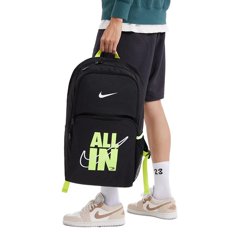 Nike Polyester Backpack Unisex Jet Black/Lime Gray Lightweight Casual NY2413020GS-002