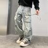 Mehrere Taschen Denim locker Street Herren und Damen Gerade Hosen Neu Echte Aufnahme Amerikanische High Street Workwear Denim Hosen