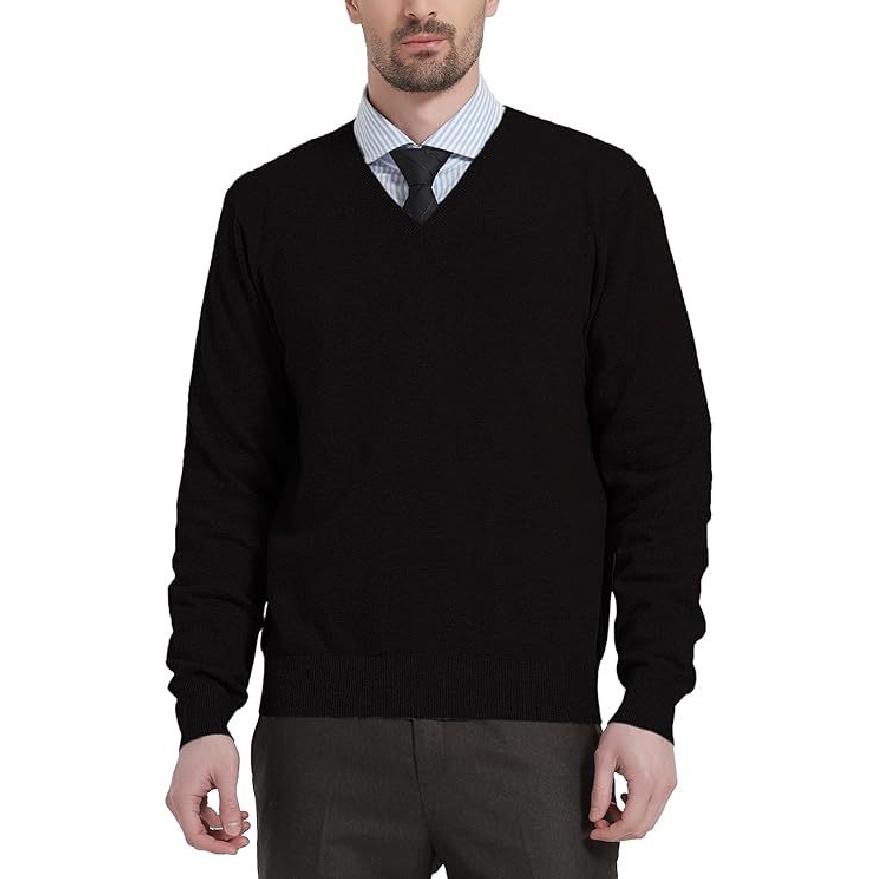 

2025 Европейский и американский молодежный мужской свитер с капюшоном и V-образным вырезом, осенне-зимний свободный однотонный вязаный свитер L чёрный