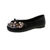 Fashion Flat Single Shoes Autumn New Round Toe Shallow Mouth Slip-on Rhinestone Bow Non-Slip Low Top Shoes