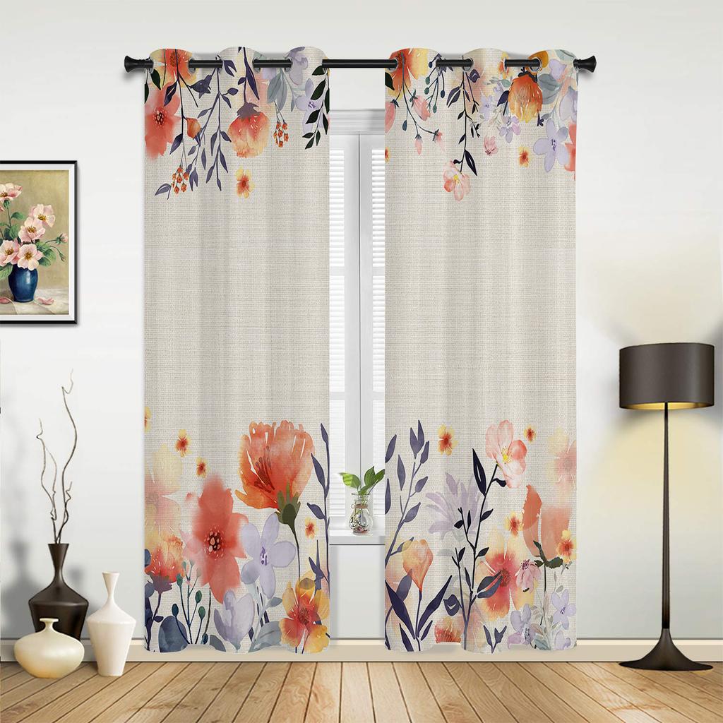 Pflanze Blume Aquarell Orange Fenster Vorhänge für Wohnzimmer Schlafzimmer Vorhang Modern Küche Jalousien Drapierungen Vorhänge
