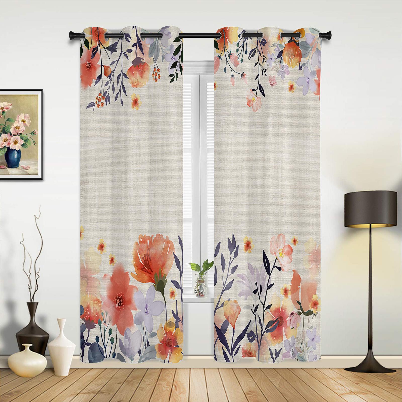 Растение Цветок Акварель Оранжевый Оконные Шторы для Гостиной Спальня Шторы Современные — фото 2