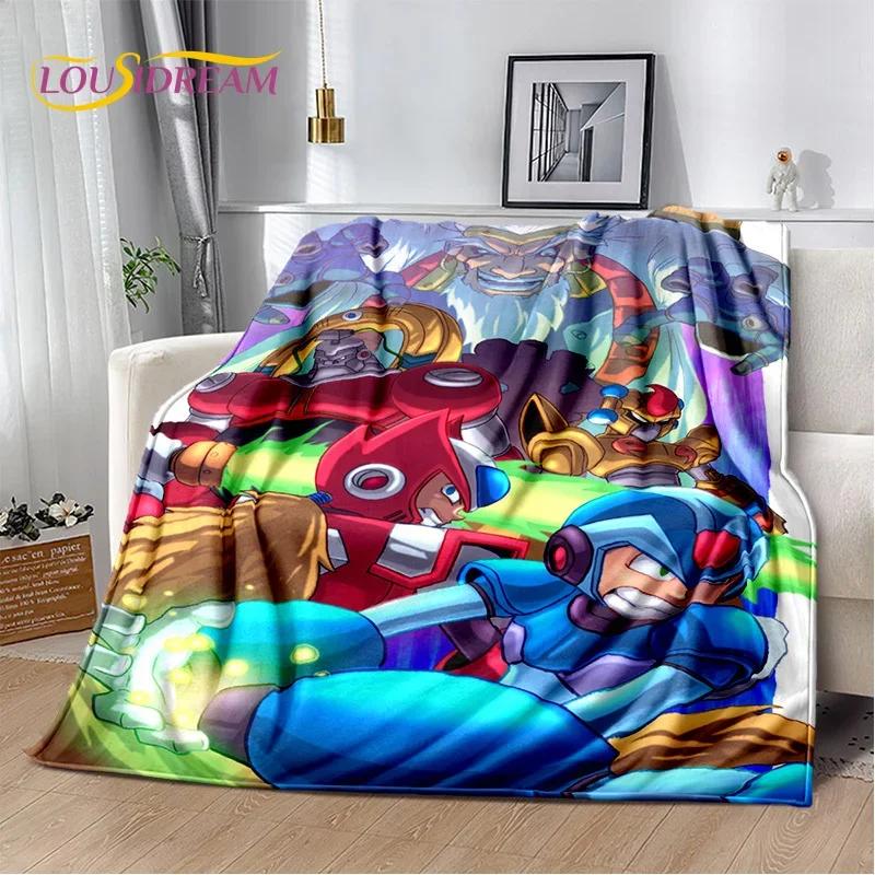 Retro Cartoon Rockman Mega Man Game Soft Flannel Blanket for Beds Bedroom Sofa Picnic,Throw Blanket for Outdoor Leisure Nap Gift