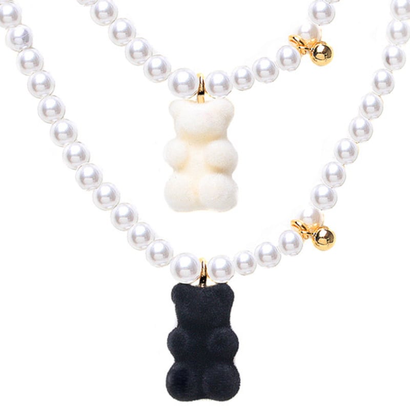 

glammuse Bear Friends(black/ivory)_925 silver,freshwater pearls ivory