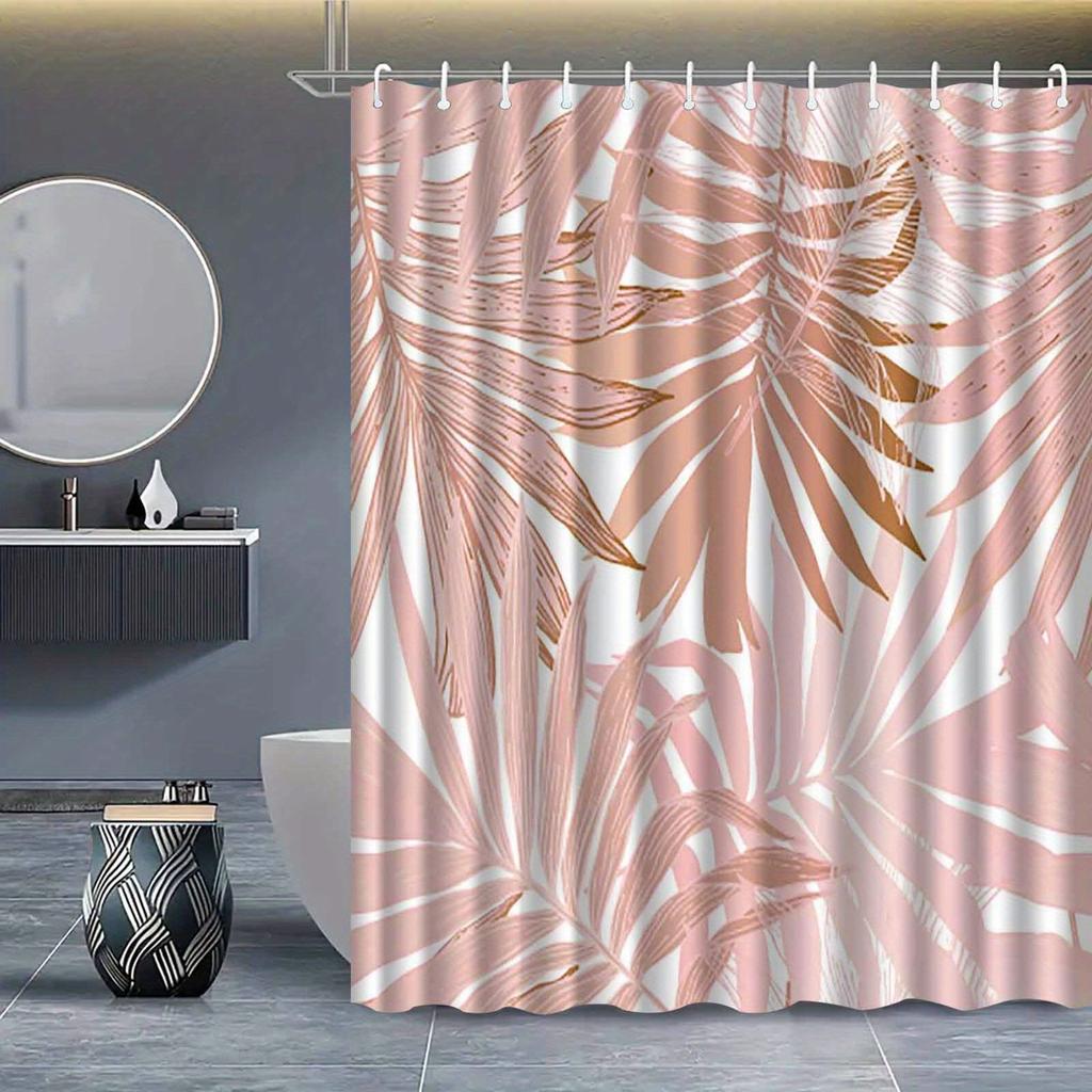 1pc modern Nordic green plant leaf shower curtain, high-end elegant bathroom curtain, bathroom decoration pattern