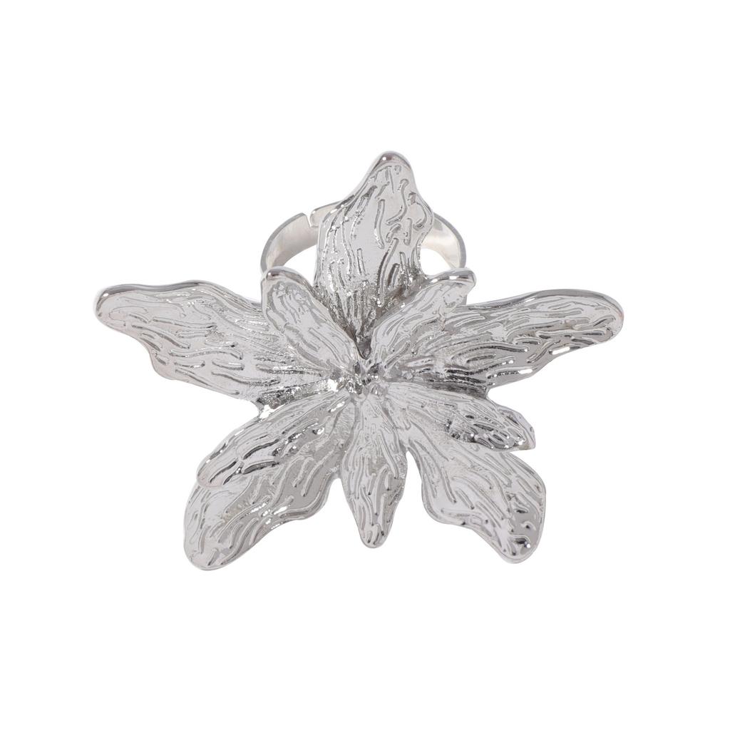 European and American simple and fashionable retro alloy flower female personality metal texture flower live ring