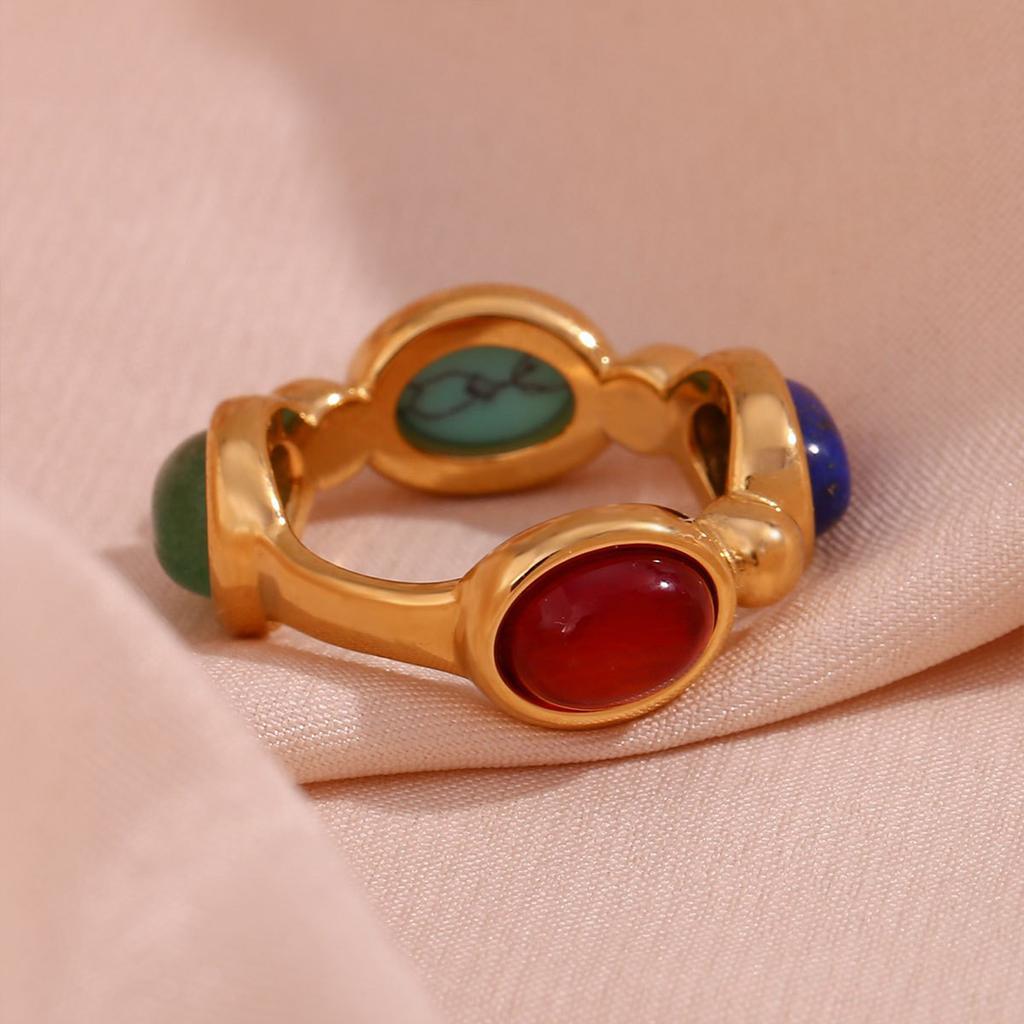 Bagues Charmes Vintage en Acier Inoxydable Robuste, Agate Colorée, Pierre Naturelle, Pratiques pour Femmes, Bijoux de Mode, Cadeaux