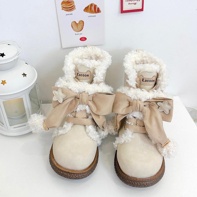 

Trendy Warm Plush Boots 2026 Winter New Plush Cute Flat Sole Round Booties Fashion Bow Casual Women s Snow Boots Zapatos Mujer 40
