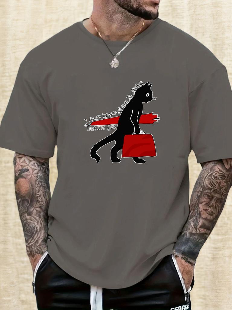 Mens Black Cat Quote Graphic T Shirt Summer Soft Comfort Fit Oversized Daily Wear Tee