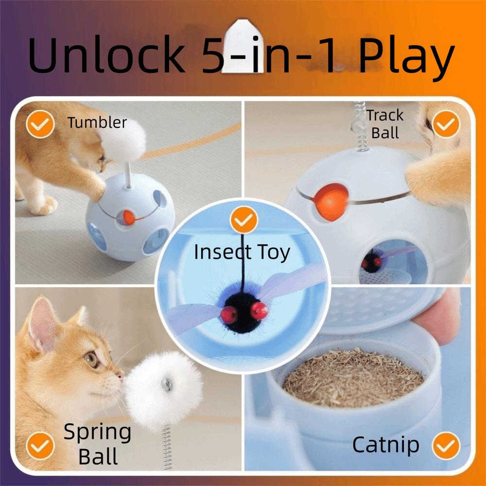 Spring Cat Teasing Ball Automatic Rotation Plush Ball Rotating Tumbler with Bells with Feather Cat Interactive Toy
