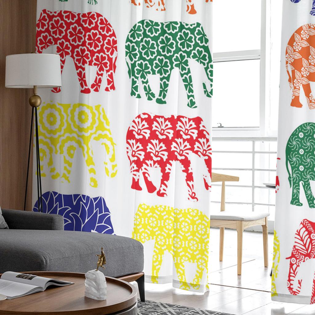Tier Elefant Blume Silhouette Tüll Vorhänge für Wohnzimmer Transparenter Vorhang Schlafzimmer Voile Dekorative Fensterbehandlungen