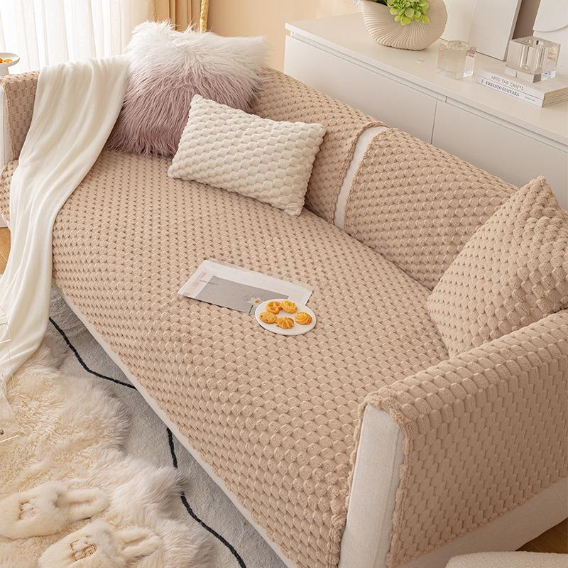 Plush Sofa Cushion Winter Thickened Non-Slip Cushion Simple Modern Solid Color Leather Wood Sofa Cover Cover Cloth
