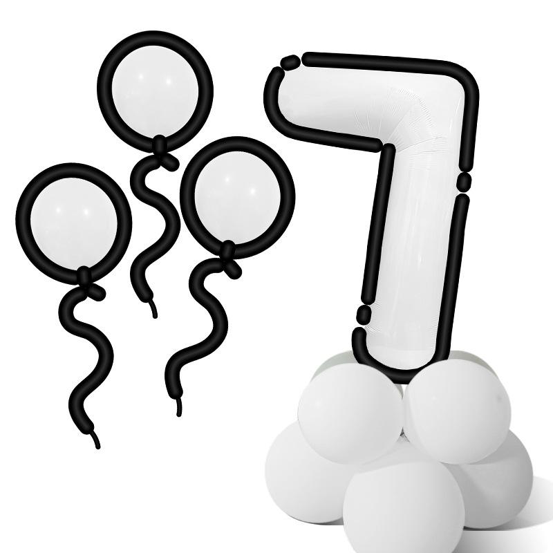 Cartoon Style Black And White Digital Balloon Column Children'S First Birthday Party Decoration Scene Arrangement Photo